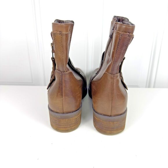 Earth Drumlin Boots Women's Size 7.5D Leather Moto Block Heel Buckle Side Zip - Picture 4 of 11